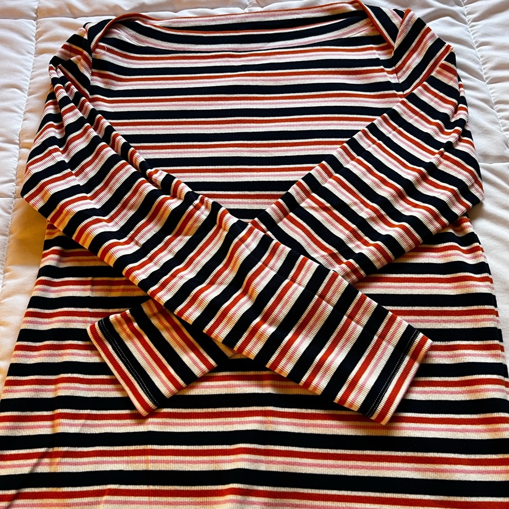 LOFT Boatneck Pink,orange and navy stripe - size XL